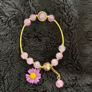 Pink Rose Quartz & Gold Stretch Bracelet, Very Pretty, New